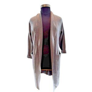 Long Gray Open Front Cardigan long sleeve drop shoulder 39" pockets soft & warm